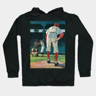 Vintage Sports Baseball Players with a  Pitcher on the Mound Hoodie